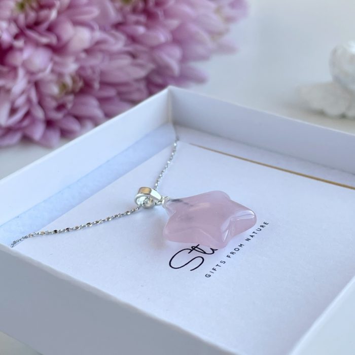 Natural Rose Quartz Star Pendant necklace, tender gift for her, bridesmaid gift