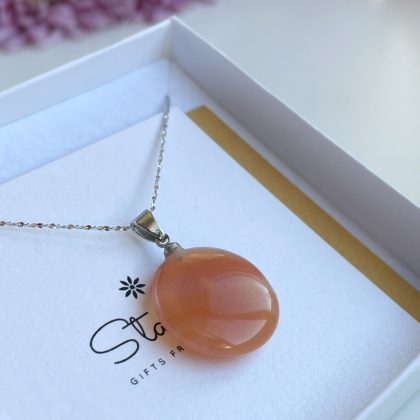 "Success" - Flat round Carnelian Pendant, Sterling Silver chain, light orange pendant gift for women, lithotherapy