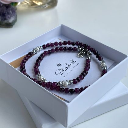 Double wrap Amethyst bracelet with pearls, purple amethyst choker for her, natural stone gift for girlfriend