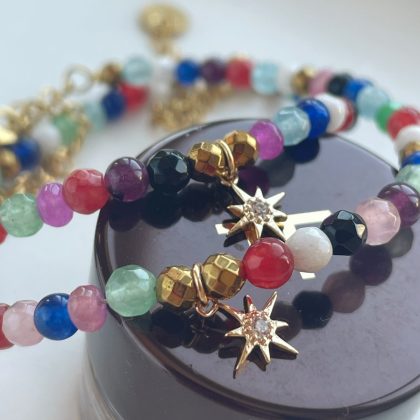 Tiny natural stone bracelet star charm