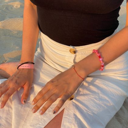 Pink-Red Mermaid Glass bracelet 8mm, Glowing Aura Matte bracelet, white matte bracelet, gift for girl