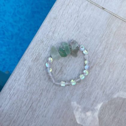 "Energy" Raw Fluorite bracelet with mermaid glass, boho chic jewelry for women
