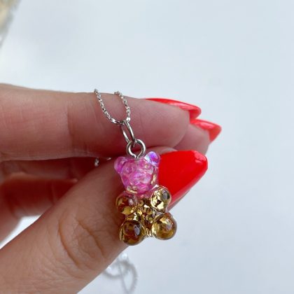 Pink Bear raisin pendant