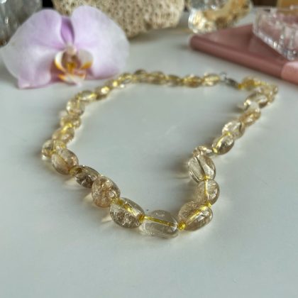 "Joy" Natural citrine beaded necklace, tumbled citrine choker, luxury natural stone gift for women
