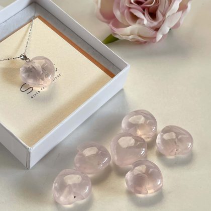 "Soft energy" - Tender Rose Quartz heart Pendant, sterling silver chain, Clear Madagascar Rose Quartz necklace