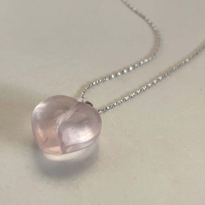 "Soft energy" - Tender Rose Quartz heart Pendant, sterling silver chain, Clear Madagascar Rose Quartz necklace
