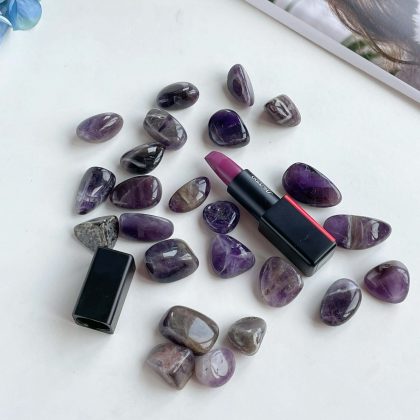 Tumbled Amethyst kit, natural stones gift in silk bag, meditation crystals