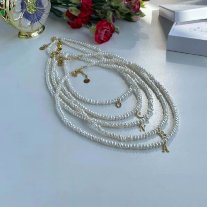 Pearl choker with gold letter, personalized gift for her, luxury pearl choker