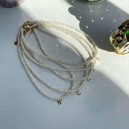 Pearl choker with gold letter, personalized gift for her, luxury pearl choker