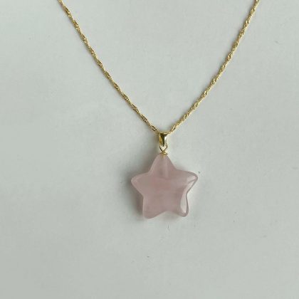 Premium Rose Quartz Star Pendant 18k gold filled chain, tender gift for her, bridesmaid gift, gift for girlfriend