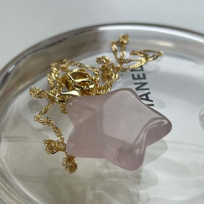 Premium Rose Quartz Star Pendant 18k gold filled chain, tender gift for her, bridesmaid gift, gift for girlfriend