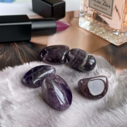 Tumbled Amethyst kit, natural stones gift in silk bag, meditation crystals