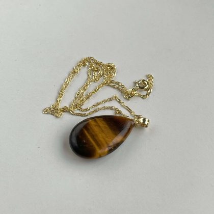 "Strength " Tiger eye Drop Pendant 14k gold filled chain, gift for girlfriend