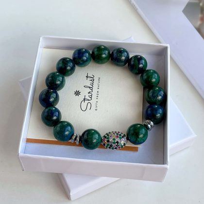 Luxury Azurite bracelet for women with Austrian zircons AAA+ and hematite separators, gift for her