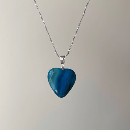 Blue Agate heart pendant - confession jewelry