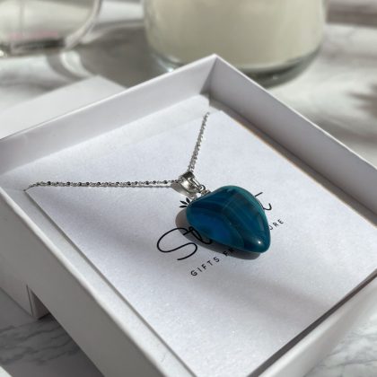 Blue heart necklace in gift box