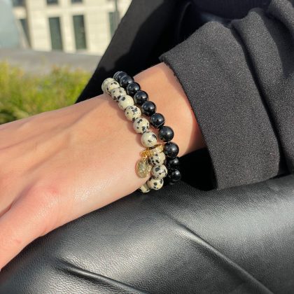 Dalmatian Jasper bracelet set with coin