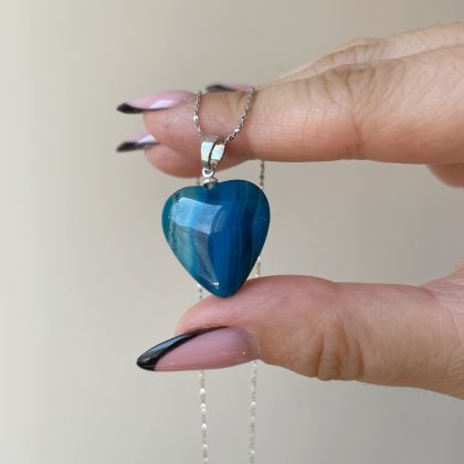 Natural Blue Agate heart pendant