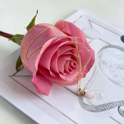 Tiny Rose Quartz prism pendant