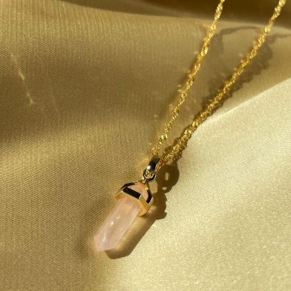 Tiny luxury Rose Quartz prism pendant, Madagascar Rose Quartz AAA+, gold filled chain, premium gift for her