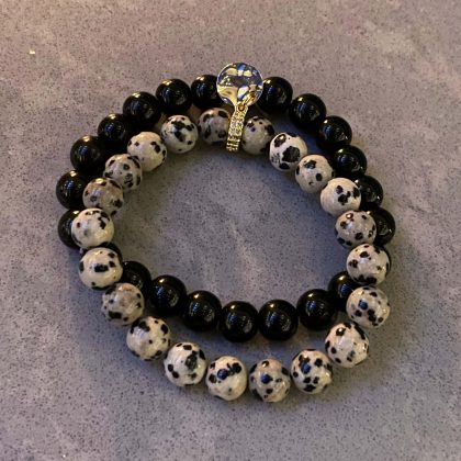 Dalmatian Jasper bracelet set for women, boho chic bracelet gift, natural stone jewelry