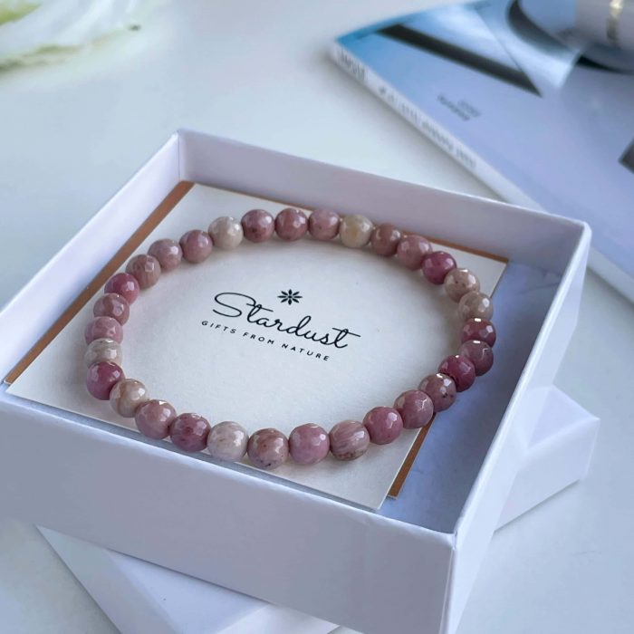 Rhodochrosite bracelet for women, pink beaded bracelet gift, valentine's day gift for girlfriend