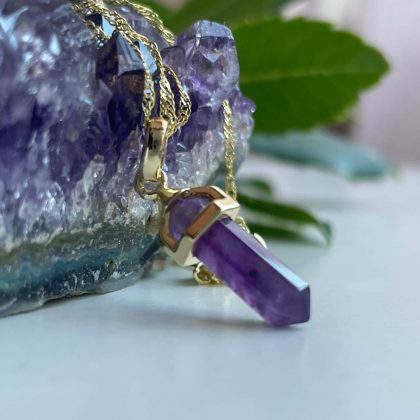 Luxury Amethyst prism pendant, African Amethyst necklace AAA+, gold filled chain, premium gift for her