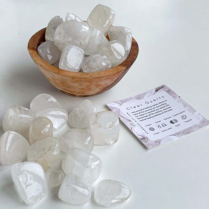 Tumbled Clear Quartz kit, natural stones gift in silk bag, meditation crystals, pocket gemstones