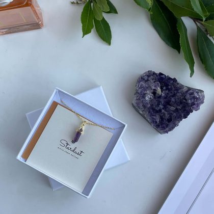 Luxury Amethyst prism pendant, African Amethyst necklace AAA+, gold filled chain, premium gift for her
