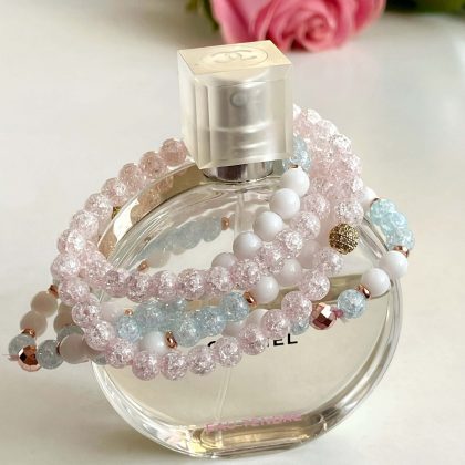Luxury ZIrcon teddy bear charm, rose quartz beaded bracelet 6mm, premium gift for girl, pink natural stone bracelet