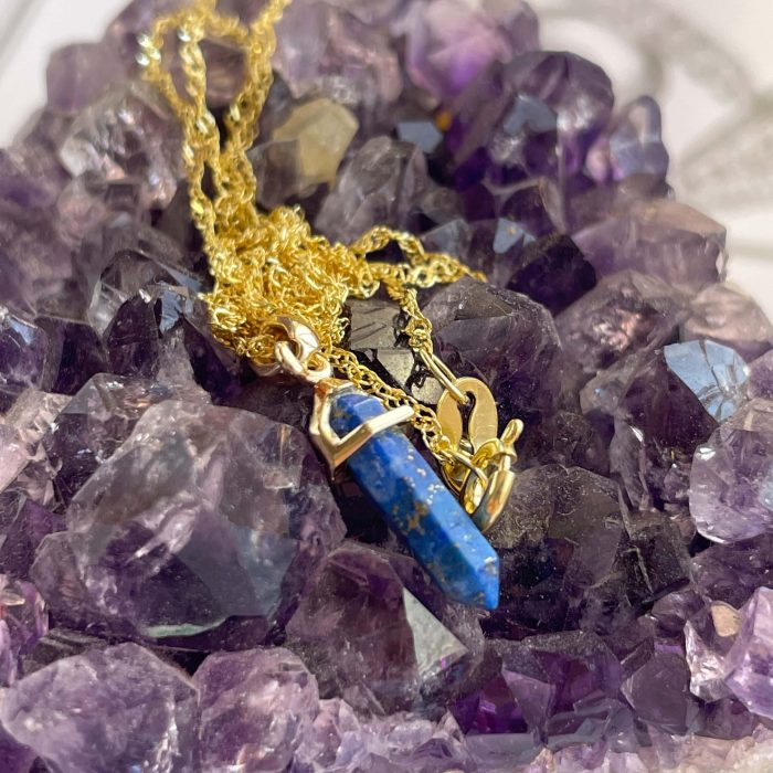 Luxury Lapis Lazuli prism pendant, Blue pencil pendant, 14k Gold filled chain, premium gift for women