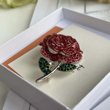 Red Rose Brooch, red zircon brooch, luxury gift for girlfriend, valentines day gift for her, Floral Brooches