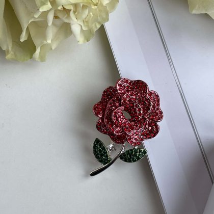 Red Rose Brooch, red zircon brooch, luxury gift for girlfriend, valentines day gift for her, Floral Brooches