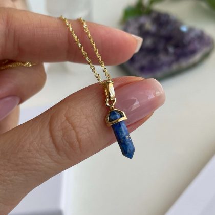Luxury Lapis Lazuli prism pendant, Blue pencil pendant, 14k Gold filled chain, premium gift for women