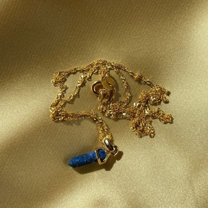 Ultra tiny lapis prism pendant gold