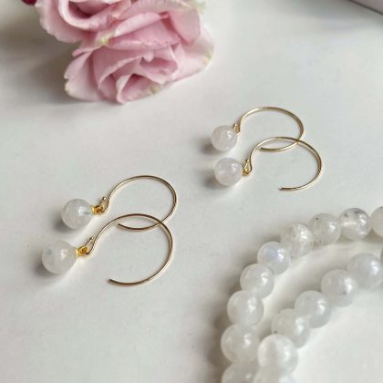 AAA+ Rainbow Moonstone hoop earrings gold AAA+, luxury gift for women, natural moonstone earrings for her