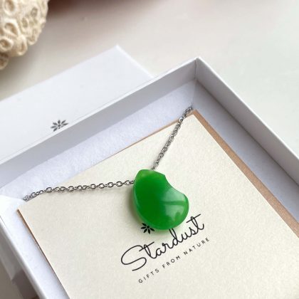 “Good luck” unusual shape green jade pendant, natural green necklace gift for women