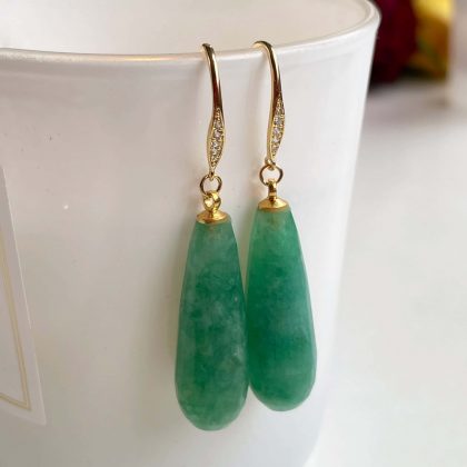gold zircon green chalcedony earrings