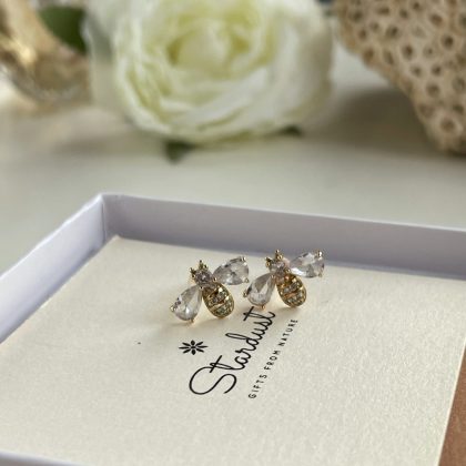 Minimalist Bumble bee earrings zircon AAA+, luxury gold plated earrings, gift for her, bling bling earrings, premium packaging