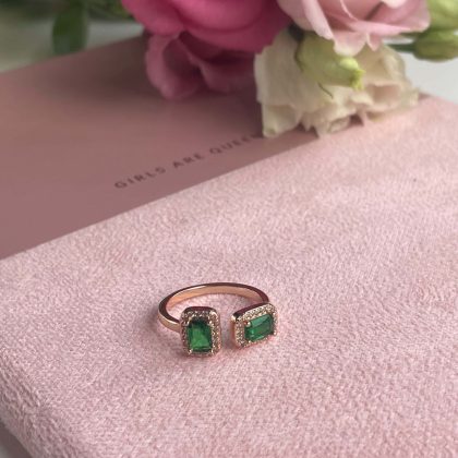 Elegant Green zircon ring rose gold plated, luxury statement ring, adjustable green crystal ring gift for women