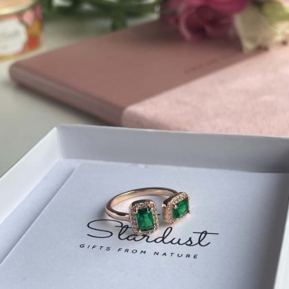 Elegant Green zircon ring rose gold plated, luxury statement ring, adjustable green crystal ring gift for women