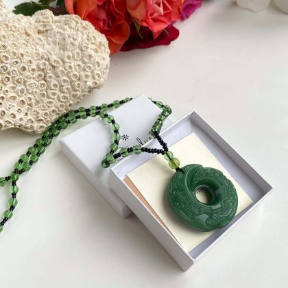 Large green Jade round Dragon Pendant, chakra healing pendant, gift for him, luxury packed, Gift for dad, Green Necklace