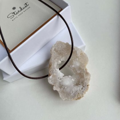 Natural white druzy agate necklace, healing crystal jewellery, natural gift for friend