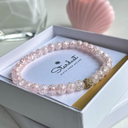 Pink sugar quartz beaded bracelet, tender rose bracelet for girl with gold zircon bead