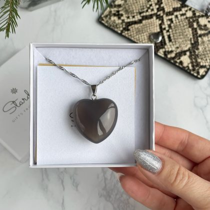 Royal Grey Agate Heart pendant, Energy Healing Pendant, Boho chic jewelry