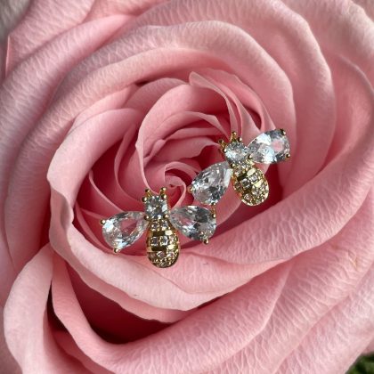 Small bumble bee earrings with cz diamonds