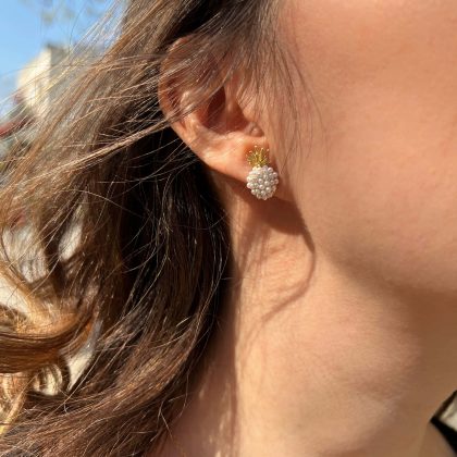 Pearl Pineapple Stud Earrings 18k gold plated