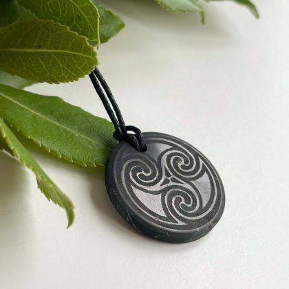 Elite Shungite Pendant with laser engraving Spirals, natural Russian Shungite, birthday gift for her