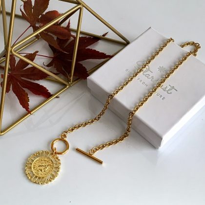 Luxury Gold coin necklace, antique design gold filled stainless steel chain