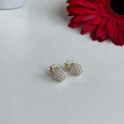 Pearl Pineapple Stud Earrings 18k gold plated, luxury gift for women, premium packaging